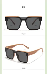 Front and 45-degree side views of children's square frame sunglasses in tan and black