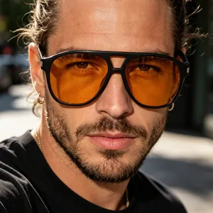 Occhiali da sole aviator retrò di qualità con lenti ambrate per un look alla moda