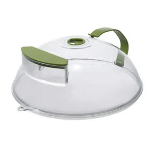 Couvercle de protection micro-ondes transparent avec poignée verte et évent réglable