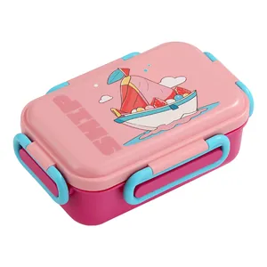 Robuste rosa-blaue Bento-Lunchbox aus Kunststoff mit niedlichem Schiffsmuster für Kinder