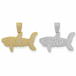 Iced out hip hop shark letter pendant necklace available in gold and silver finishes