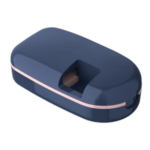 Portable dark blue pill cutter and storage organizer for precise medicine splitting