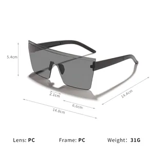 Oversized rimless square sunglasses with PC frame and lens for outdoor sun protection.