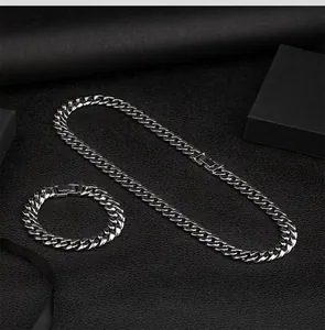 Set collana e bracciale a maglia cubana da 12 mm in argento lucido di alta qualità per uomo
