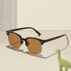 Children's semi-rimless square sunglasses with brown lenses and black frames