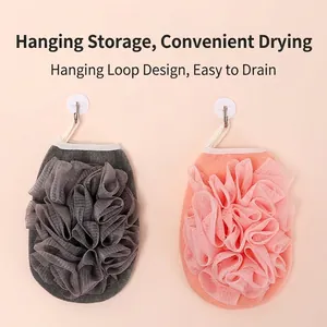 Exfoliating bath lily and glove combo with lanyard design for easy hanging and drying