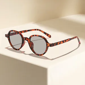 Trendy Korean style round frame sunglasses with tortoiseshell pattern and grey lenses