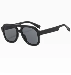 Side profile of vintage oversized black square sunglasses with double bridge design