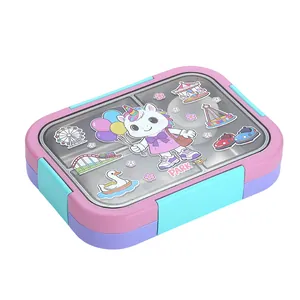 Cartoon stainless steel divided lunch box for kids, featuring cute amusement park design