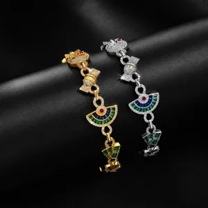 Hip-Hop-Armbänder mit bunten Zirkonia-Fächer- und Bonbon-Anhängern in Gold und Silber