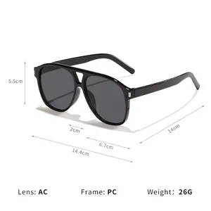 Occhiali da sole aviatore retrò neri con larghezza 144 mm e peso leggero di 26 g
