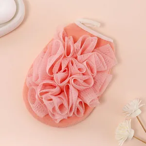 Pink 2-in-1 bath loofah and exfoliating scrubber mitt for gentle skin cleansing
