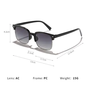 Children's semi-rimless square sunglasses with black frame and grey lenses for outdoor wear