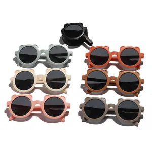Foldable cute bear-shaped children's sunglasses in multiple colors with portable design