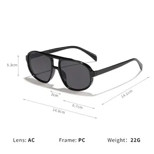 Retro oversized aviator sunglasses with double-bridge black frame and UV protection