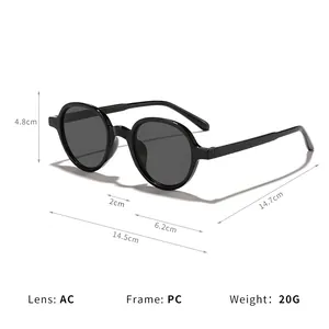 Ultra-light round frame black sunglasses with AC lens and PC frame
