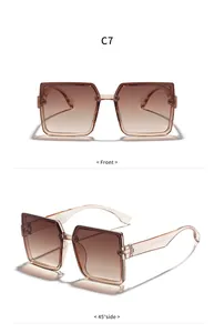 Front and 45-degree side views of oversized brown gradient square sunglasses for women