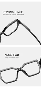 Detailansicht der Scharniere und ergonomischen Nasenpads am schwarzen quadratischen Rahmen