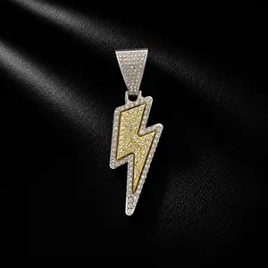 Detailed macro view of hip hop lightning bolt pendant with sparkling rhinestones