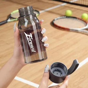Gourde de sport en PCTG gris transparent avec boucle pour le cyclisme en plein air