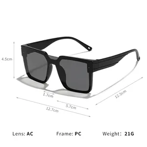 Stylish children's square frame sunglasses featuring black PC frame and grey AC lenses