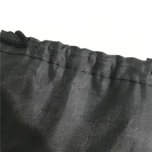 Close-up of black drawstring pouch showing fine stitching and durable fabric texture