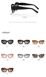 Aperçu détaillé des lunettes de soleil œil de chat avec sept options de couleur et taille