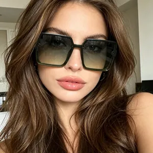 Women Fashion Square Sunglasses Oversized UV400 Protection Shades Stylish Korean Style PC Gradient Lens Sun Glasses