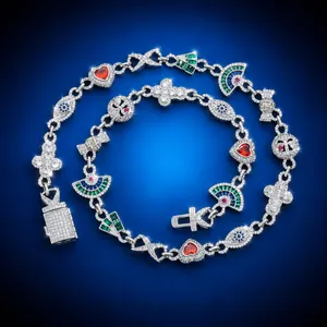 Herren Hip Hop Halskette Kupfer Zirkonia Eingelegt Anhänger Fächer Herz Böser Blick Geometrische Kette Iced Out Schmuck
