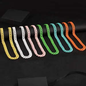 Dopamine Color Colorful Cuban Link Necklace Bracelet Alloy Painted Chain For Women Men European Fashion Jewelry Streetwear Gifts