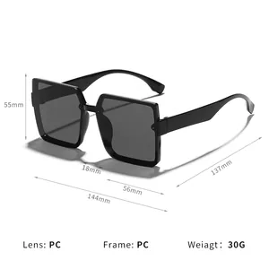 Professional oversized black square sunglasses for women with UV protection and PC lens