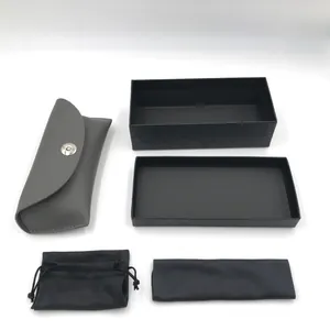 Retro EVA PU Leather Eyeglass Case Set 5 Pieces Portable Magnetic Sunglasses Storage Box With Cleaning Cloth Pouch For Men Women