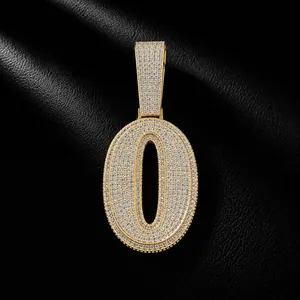 Vergulde hanger nummer 0 met fonkelende zirkonia stenen voor hiphop stijl ketting