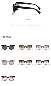 Collezione elegante di occhiali da sole cat-eye in 7 colori, larghezza 14,7 cm