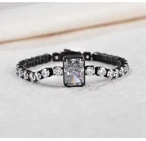 Detailed macro view of elegant black metal bracelet with ice-crushed cubic zirconia center