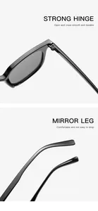 Gros plan sur la charnière solide et la branche confortable des lunettes de soleil carrées rétro.