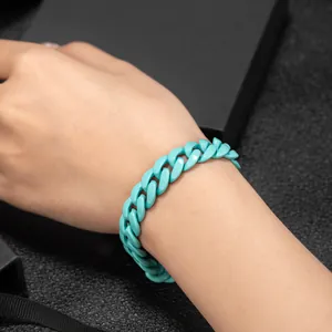 Vibrant turquoise Cuban chain bracelet in stainless steel with modern dopamine style