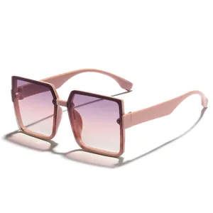 Fashion oversized square sunglasses for women with pink frames and gradient lenses