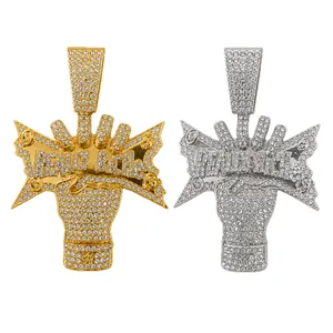 Collana hip hop con pendente REALLY RICH con strass in oro e argento lucido uomo