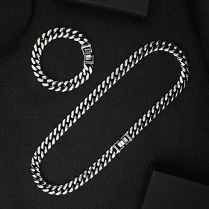 Set di gioielli da uomo con collana e bracciale a catena cubana argento lucido 12mm