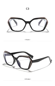 Detailansicht der stylischen polygonalen Blaulichtfilter-Brille aus verschiedenen Winkeln.