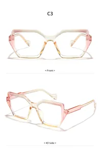 Detailansicht der rosa Brille mit Blaulichtfilter aus Front- und 45-Grad-Winkeln