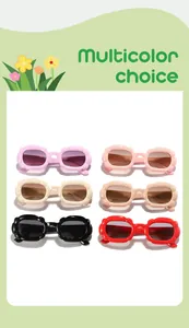 Collection of colorful children's sunglasses featuring unique bubble rectangle frames