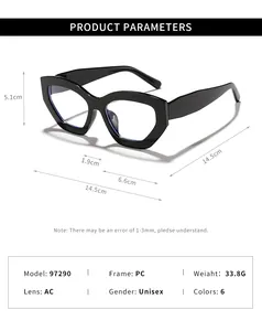 Detailansicht der Cat-Eye-Blaulicht-Schutzbrille mit Produktabmessungen.