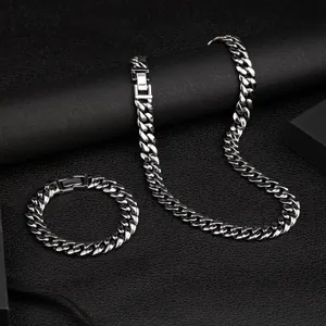 Set lussuoso di collana e bracciale a maglia cubana da 12 mm in acciaio lucido per uomo