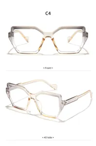 Detailansicht der stylischen quadratischen Brille mit Farbverlauf von vorne und der Seite