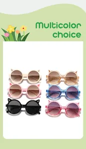 Adorable vibrant children's round frame cat ear sunglasses for girls in multiple colors