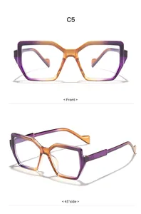 Detailansichten von vorne und der Seite der stilvollen quadratischen Brille mit Farbverlauf.