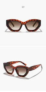 Vue de face et de profil de lunettes de soleil œil de chat écaillées avec verres dégradés.