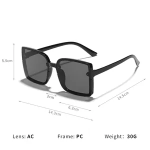 Occhiali da sole quadrati oversize da donna con dimensioni e specifiche tecniche